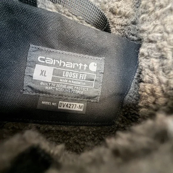 Carhartt Washed Duck Mock-Neck Vest Mens XL Loose Fit Black Canvas Sherpa Lined - Picture 5 of 12